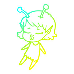 cold gradient line drawing cute alien girl cartoon