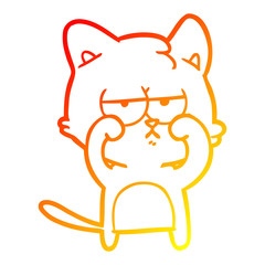 warm gradient line drawing tired cartoon cat rubbing eyes