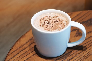 A cup of chocolate milk in the cafe