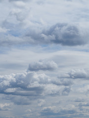 Aerial perspective of the sky with large cumulus clouds on a vertical shot..Weather forecast. Forecast of precipitation and cloudiness