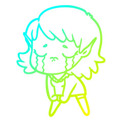cold gradient line drawing cartoon crying elf girl