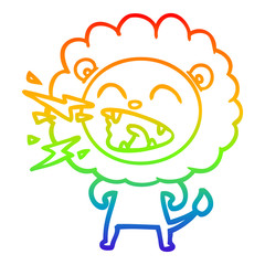 rainbow gradient line drawing cartoon roaring lion