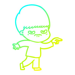 cold gradient line drawing angry cartoon boy