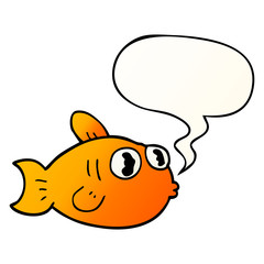 cartoon fish and speech bubble in smooth gradient style