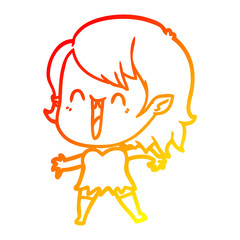 warm gradient line drawing cute cartoon happy vampire girl