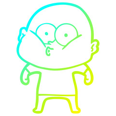 cold gradient line drawing cartoon bald man staring