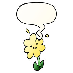 cartoon flower and speech bubble in smooth gradient style