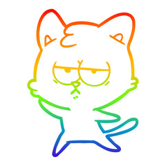 rainbow gradient line drawing bored cartoon cat