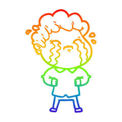 Fototapeta na wymiar rainbow gradient line drawing cartoon man crying