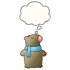 cartoon bear and thought bubble in smooth gradient style