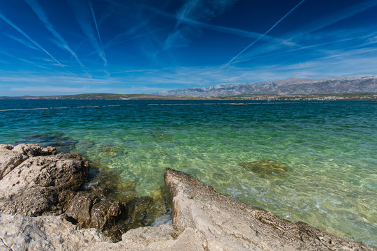 Velebit moutains and Adriatic Sea from Novigrad, Dalmatia, Croatia
