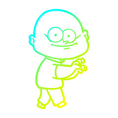 cold gradient line drawing cartoon bald man staring