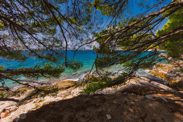 Naklejka na ściany i meble Island Murter turquoise lagoon beach, Dalmatia, Croatia