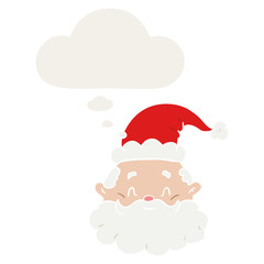 cartoon santa claus and thought bubble in retro style