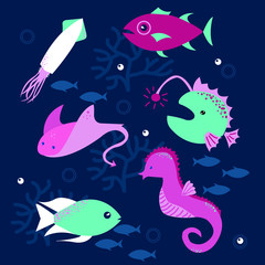 seamless pattern with sea fishes