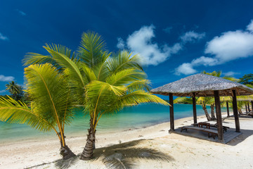 Tropical resort destination in Port Vila, Efate Island, Vanuatu, beach and palm trees
