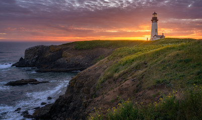 Yaquina Head Lighthouse at sunset