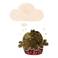 cute cartoon pie and thought bubble in retro textured style