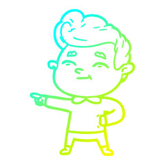 cold gradient line drawing happy cartoon man pointing