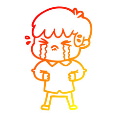 warm gradient line drawing crying boy cartoon