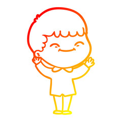 warm gradient line drawing cartoon happy boy