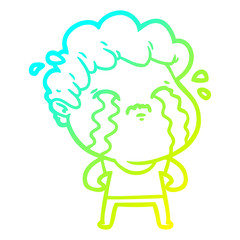 cold gradient line drawing cartoon man crying