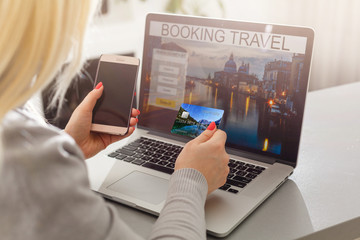 Hotel booking website in a laptop computer screen at the office