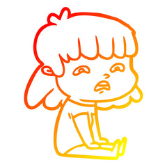 warm gradient line drawing cartoon worried woman