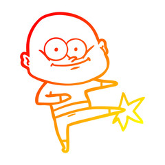 warm gradient line drawing cartoon bald man karate kicking