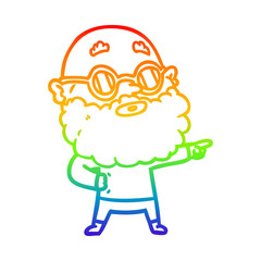 rainbow gradient line drawing cartoon curious man with beard and glasses