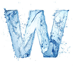 letter W made of water splash isolated on white background