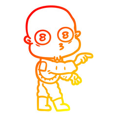 warm gradient line drawing cartoon weird bald spaceman pointing