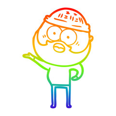 rainbow gradient line drawing cartoon surprised bearded man