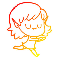 warm gradient line drawing happy cartoon elf girl posing