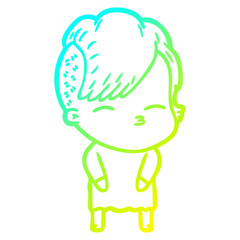 cold gradient line drawing cartoon squinting girl