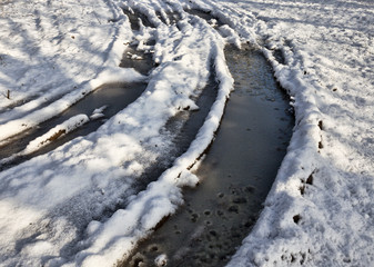 details of snow-covered road