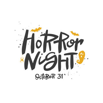 Horror night lettering, vector brush calligraphy. Handwritten Halloween typography print.