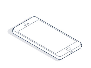 Isometric phone isolated on white background. Isometric line art. Vector
