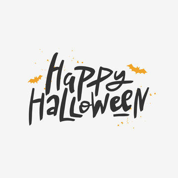 Happy Halloween lettering, vector brush calligraphy. Handwritten Halloween typography print.