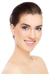 Fototapeta premium Young beautiful smiling healthy woman with clean makeup
