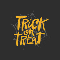 Trick or treat vector brush lettering. Handwritten Halloween typography print.