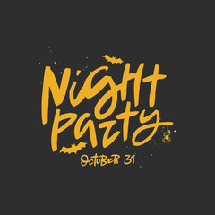 Night party vector brush lettering. Handwritten Halloween typography print.