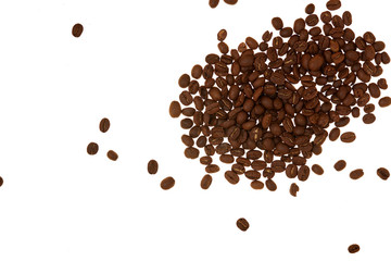 Pile of coffee beans white background