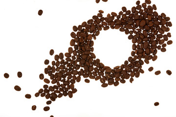 Pile of coffee beans white background