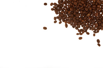Pile of coffee beans white background
