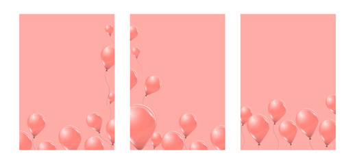 Set of vector pink helium balloons on pink background. Flying latex 3d ballons.  © Linett