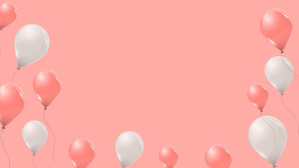 Vector pink and white helium balloons on pink background. Flying latex 3d ballons. 
