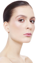 Obraz premium Portrait of young beautiful woman with clean makeup