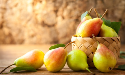 Fresh pears in basket