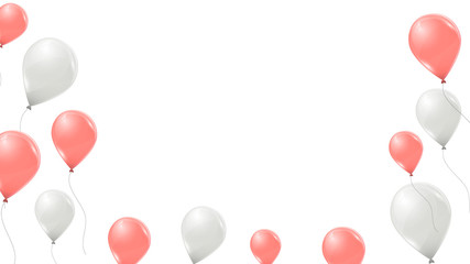 Vector pink and white balloons on white background. Flying latex 3d ballons. 